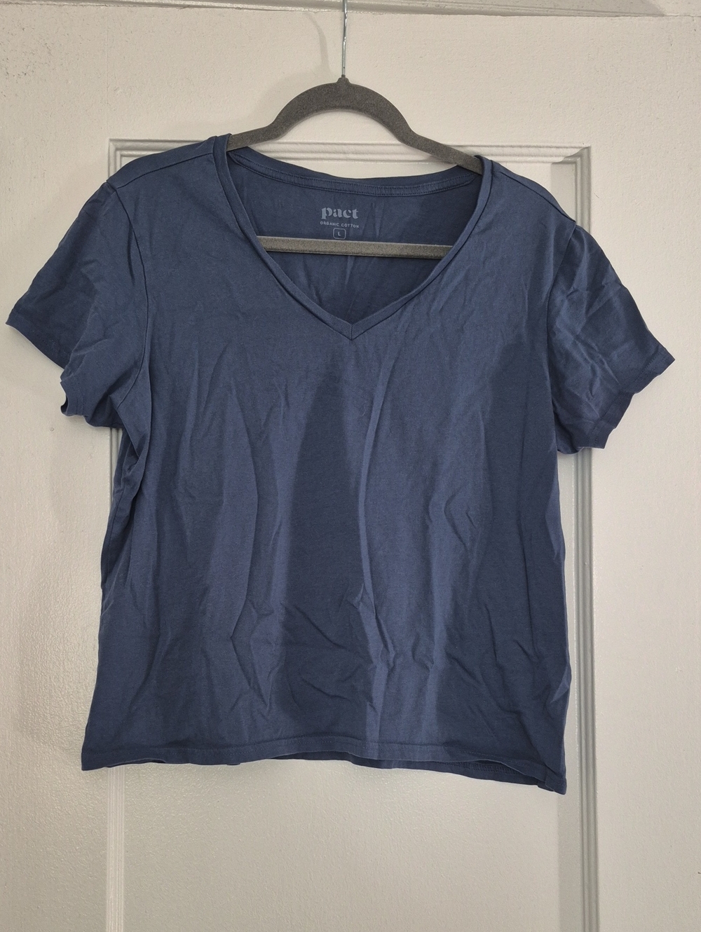Pact Organic Softspun Essential V-Neck Tee In Blue